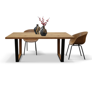 Gabriele Fixed Dining <b>Table</b> Rustic <b>Oak</b> Melamine <b>Top</b> Metal Base Internal Use - Product Image 3