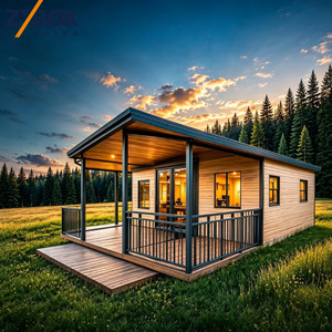 Cabaña Prefabricada para Glamping Airbnb, Villa <span class=keywords><strong>de</strong></span> Acero Ligero con Acabado <span class=keywords><strong>de</strong></span> Madera, Porche Cubierto, Terraza, Alquiler Vacacional en Bosque o <span class=keywords><strong>Pradera</strong></span> - Product Image 1