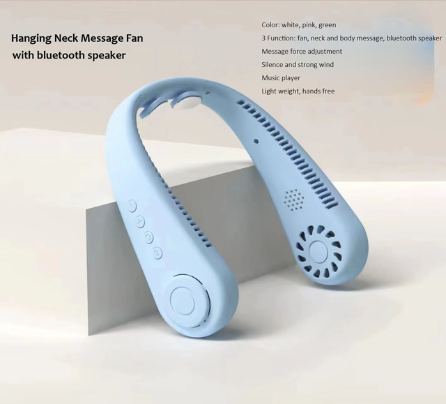 Hands Free Hanging Neck Cool Message Fan with BT Speaker MP3 Music Player