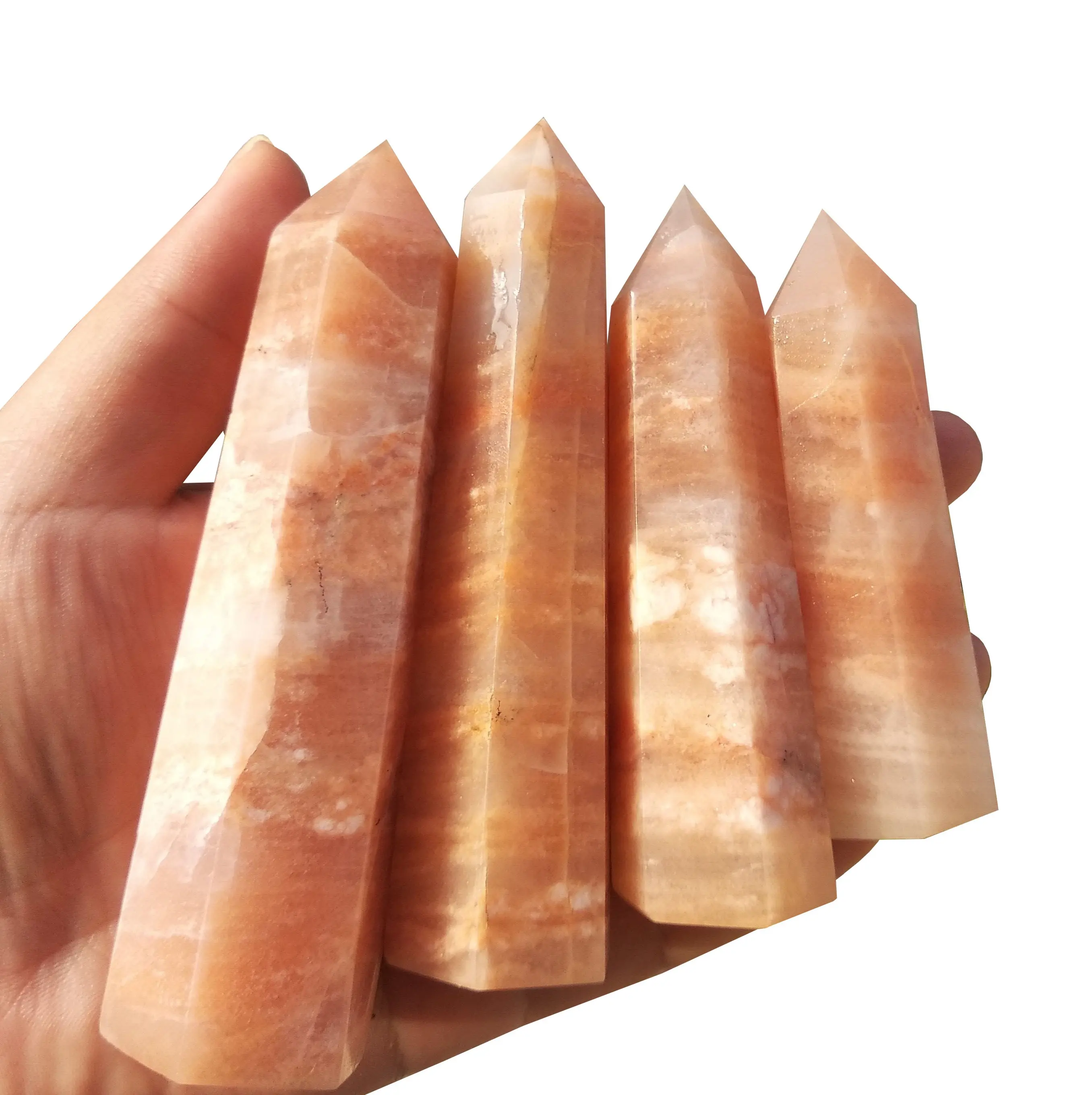 Wholesale Natural Orange Pork Stone Point Healing Crystal Tower For Home Decoration Obelisk