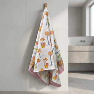 PRABHAVA Cotton Waffle Cartoon Hand Block Printed <b>Bath</b> <b>Towel</b> <b>Set</b> Floral Quick Dry Rectangle for Home Bathroom Use - Product Image 3