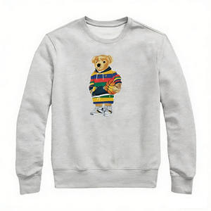 Felpa Unisex Autunnale 100% Cotone Vestibilità Ampia per Collaborazione POLO <span class=keywords><strong>BEAR</strong></span> con Motivo Orso Cartone Animato Collo Classico - Product Image 5