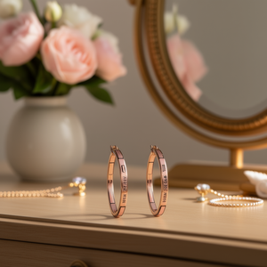 Pendientes de aro Dien Hoferv en oro rosa con incrustaciones de piedras rosas para mujer, joyería de moda. - Product Image 2