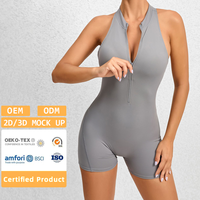 Vente en gros de catsuit sans manches, ensemble de fitness, vêtements de yoga une pièce à compression, vêtements de sport à fermeture éclair, body, combinaison fitness pour femme
