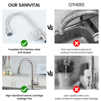 SANIVITAL Robinet de cuisine flexible moderne en acier inoxydable 304 avec douchette extractible certifié CE ROHS