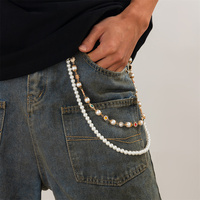 Chaîne de pantalon et de poignet Hip Hop Street multicouche avec incrustations de strass, petites fleurs et perles d'imitation, autres accessoires de mode et bijoux