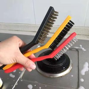Large Gas Stove Cleaning Brush 9 Inch Steel Wire Plastic Handle Kitchen Cleaning Tool Rust Removal For Stovetop Range Hood - Product Image 1