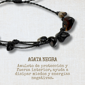 Braccialetto di agata nera regolabile a mano per le donne in pietra naturale resistente filo cerato amuleto di natura allentata braccialetto di cristallo - Product Image 3
