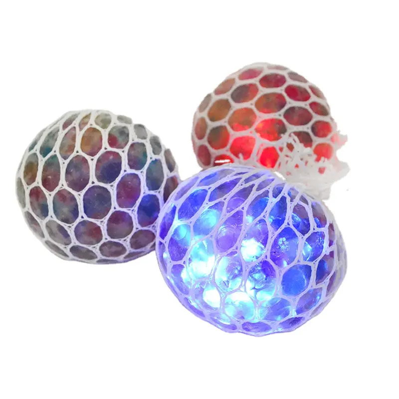 Promotional Newest Custom Soft Anti Stress Ball Led Light Up Squishy Mesh Squeeze With Colorful Water Beads Vent Toys Unisex