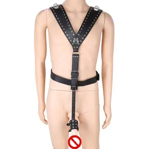 उच्च गुणवत्ता के चमड़े बाध्य ब्लैक बेल्ट बंधन परिधान पुरुष लिंग अंगूठी संयम दास खेल उपकरण