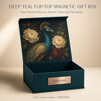 Boîte cadeau rigide de luxe avec couvercle magnétique, finition mate vert turquoise foncé, motif en feuille d'or, plaque métallique, emballage cosmétique, fournisseur OEM