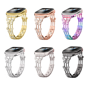 Bracelet de montre en acier inoxydable avec diamants papillon scintillants, bracelet en métal pour filles, compatible avec Apple Watch Ultra 49, 46, 45, 42, 40 mm S11 - Product Image 2