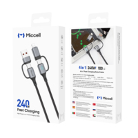 Kabel USB C Miccell OEM 240W 3A 4 in 1 Pengisian Cepat Berbahan Aluminium Alloy untuk Ponsel Tablet Laptop Grosir Kabel Data USB2.0
