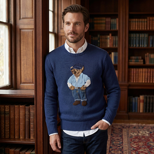 Suéter de Punto Grueso 7GG para Hombre, Estilo Preppy <span class=keywords><strong>Vintage</strong></span>, con Jacquard de Oso, Diseño Retro con Estampado Animal, Mezcla de Lana, para Invierno - Product Image 5