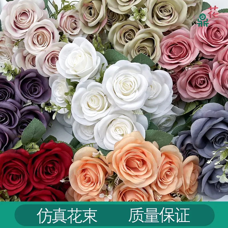 9 Head Sweetheart Rose Factory Direct Cross-Border Foreign Trade Wholesale Artificial Flowers Home Window Decoration Silk Flower
