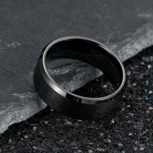 Stylish and simple 8mm brushed matte black titanium steel <b>ring</b>, a popular design for men and women, perfect for <b>couples</b>. - Product Image 4