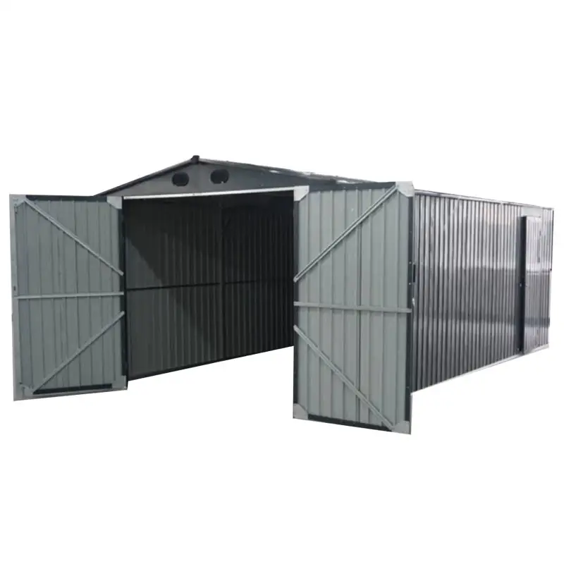 Cobertizo grande de marco de acero Patio trasero 20*10 pies Cobertizo de garaje exterior de metal con 2 puertas y 4 rejillas de ventilación