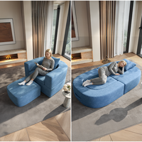 VOXHOME Nordisches Minimalistisches Einzelsofa-Bett für Wohnzimmer Schlafzimmer Heim-Möbel Klappbares Faulbett-Sofa Blaues Bouclé-Sofa