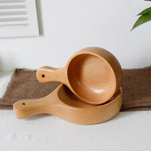 Nouvelles fêtes créatives salade en bois bol de fruits bol de service en bois avec poignée pour Snack riz céréales maison cuisine décoration bol - Product Image 5