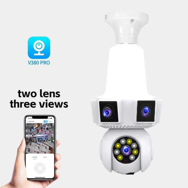 Yuntai V380 Three-Screen Wi-Fi CCTV Camera 360-Degree Home Monitoring Night Vision 2MP CMOS Indoor Outdoor Use IP Network PTZ