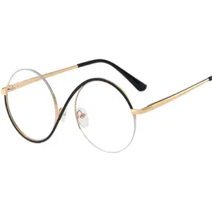 Wholesale Fashion Trend Metal Half Frame Optical Anti Blue Light Glasses Frame Ladies Round Glasses 2023