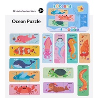 Rompecabezas Portátil de Doble Cara en Caja de Hierro para Niños Pequeños, 5 Temas: Animales, Frutas, Vehículos, Juguete Educativo de Reconocimiento, Regalo