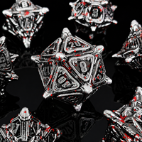 Ensemble de 7 dés DND en métal massif, motif crâne et éclaboussures de sang, polyédriques, pour jeux de société, jeux de rôle fantastiques et Dungeons & Dragons