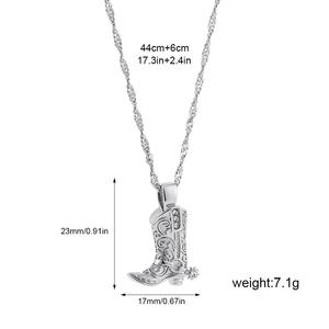 18 Karat vergoldete Edelstahl-Zirkon-Halskette mit Western Cowboys tiefel Graviertes Vintage-Anhänger-Zubehör - Product Image 6