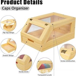 Bamboo <b>Hat</b> Storage <b>Box</b> Rectangle Transparent Lid 1-3L Capacity Clothing Organizer Standing Type Natural Wood Color - Product Image 5