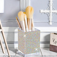Boîte de rangement professionnelle en acrylique de luxe, nouveau design, pour pinceaux de maquillage et de manucure, avec incrustations de diamants, multifonctionnelle, pour bureau DIY