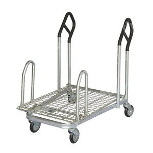 Troli Dorong Lipat <span class=keywords><strong>SXE</strong></span>-8 Berkualitas Tinggi untuk Industri, Kapasitas Besar, Platform Jaring, Lapisan Seng, Lapisan Bubuk, Roda PU 5'' - Product Image 1