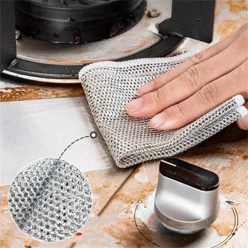 Magic Steel Wire Cleaning Cloths Double -sided Thickened Metal Silver Rags Kitchen Dish Pot Washing Cloth Towel Clean W23-418