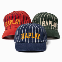 Gorra de béisbol de 5 paneles con parte superior suave, lavada, con rayas finas, efecto desgastado, logotipo de parche vintage, estilo urbano, para exteriores, ajustable, deportiva, tipo Dad Hat