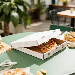 กล่องพิซซ่าลูกฟูก E-Flute แบบกำหนดเอง ขายดี ขนาด 10-16 นิ้ว ผลิตจากกระดาษรักษ์โลก เคลือบ UV สำหรับใส่อาหารกลับบ้าน - Product Image 3