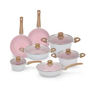 Pink Marble Coating Women Gift Forged 3 Pieces Fry Pan Sets