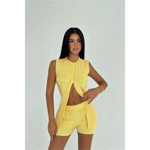 Conjunto de Shorts Mini Amarillos y Top de Punto para Mujer Alfie, Atuendo de Verano, Diseño de Dos Piezas por Encima de la Rodilla - Product Image 2