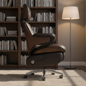Sedia da <span class=keywords><strong>Ufficio</strong></span> Ergonomica Elettrica in Pelle Stile Mid-Century Modern |   Supporto Lombare in Legno |   Poggiapiedi |   Poltrona Reclinabile per Casa e <span class=keywords><strong>Ufficio</strong></span> - Product Image 3