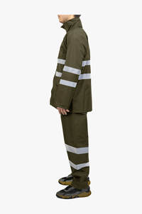 Chaqueta y pantalones de traje de lluvia ecológicos impermeables de poliéster de alta visibilidad con tiras reflectantes para seguridad en el trabajo y Camping - Product Image 3