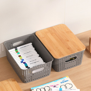 Wholesales Multifunctional Pantry Organizer <strong>Basket</strong> Bins Household Organizers With Lid Plastic <strong>Stacked</strong> <strong>Storage</strong> <strong>Baskets</strong> - Product Image 6