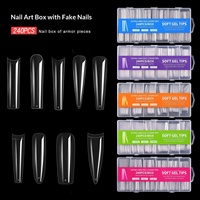 Faux ongles en gel souple extra longs pour nail art transfrontalier, patchs d'ongles en gel transparent à coller, 240 pièces en boîte, taille XXXL, denim, vente en gros