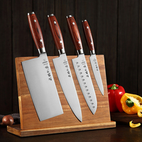 HEZHEN Lot de 5 couteaux de chef de cuisine allemands de haute qualité en acier inoxydable 1.4116 manche en bois Pakka avec porte-couteau magnétique