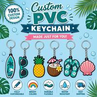 Porte-clés personnalisé en PVC pour l'été, idéal pour les fêtes sur la plage, les vacances, porte-clés en caoutchouc découpé, breloque tropicale personnalisée, cadeau