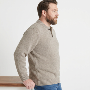 Pull tricoté vintage gris à col rond pour homme, anti-plis, respirant, anti-rétrécissement, avec boutons sur le devant - Product Image 4