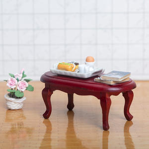 1:12 europeo Retro DIY juguete casa de muñecas accesorios miniatura ovalada mesa de centro madera Casa de juego modelo Villa Mini muebles - Product Image 4