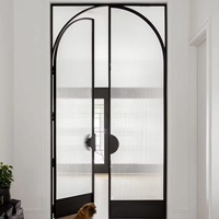 Puertas y ventanas externas de acero sólido de estilo Crittal Puerta de vidrio arqueada Diseño personalizado Puerta francesa de acero