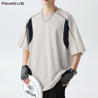 T-shirt de sport pour homme en coton épais à col rond contrastant, idéal pour la gym et les activités décontractées en extérieur en été