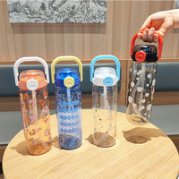 KY Bouteille d'eau en plastique de sports d'été de 900ml, paille de grande capacité, poignée portable et tasse à boissons