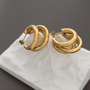 Geometric Gold Plated Hoop Earrings For Women Trendy Alloy Jewelry - Product Image 2