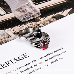 Anillo de acero inoxidable con piedras preciosas para mujer, diseño de planta vintage, joyería de boda SA665 - Product Image 3