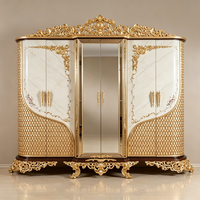Ensemble de meubles de chambre à coucher de luxe en bois d'ivoire plaqué or royal, style turc classique sculpté, haut de gamme